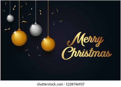 merry christmas background for holiday greeting card. Golden decoration ornament with Christmas ball illustration