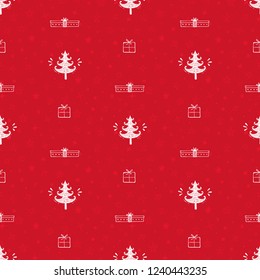 Merry Christmas Background. Holiday Vector Seamless Pattern. Hand Drawn Doodle Christmas Tree and Xmas Gift Boxes. Winter Holidays. New year Wallpaper