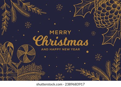 Merry Christmas background illustration in hand drawn style