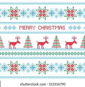 Merry Christmas. Christmas Background. Knitted Sweater With Deers. Vector Seamless Pattern.