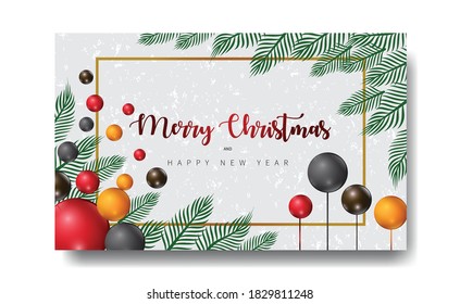 merry christmas background with leaf and ballon shapes