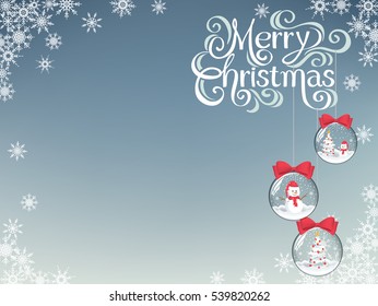 merry christmas background in light blue with decoration balls