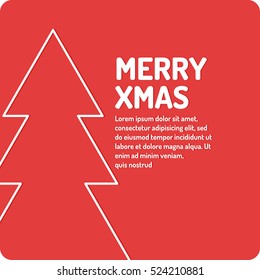 Merry Christmas background in linear minimalistic style with tree. Poster holiday 2017