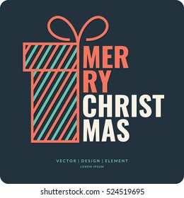 Merry Christmas background in linear minimalistic style with ball and tree. Poster holiday 2017