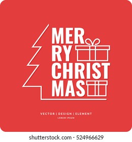 Merry Christmas background in linear minimalistic style with ball and tree. Poster holiday 2017