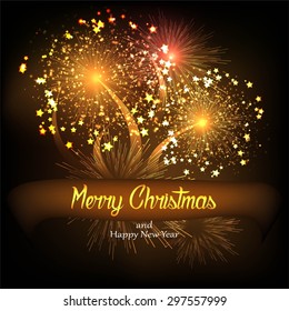 Merry Christmas. Background with magic light and salute