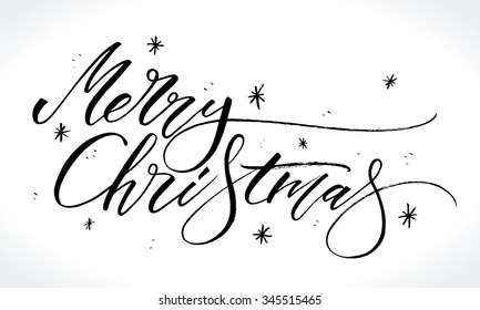 Merry Christmas background with modern calligraphy and hand drawn design elements. Handwritten letters, vector illustration.