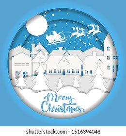 Merry christmas background with paper art style