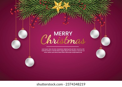 Merry Christmas background with pine branch,christmas ball and christmas element Vector illustration