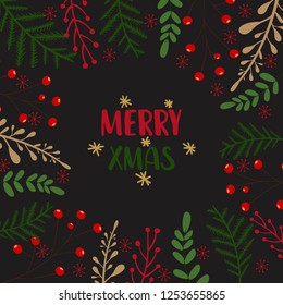 Merry christmas background with christmas plants.Vector.