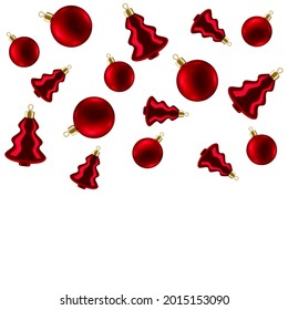Merry Christmas background with red balls and trees. Happy New Year celebration.