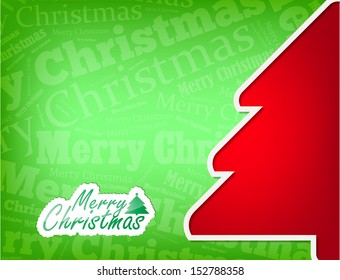Merry Christmas background with a red tree cutted in the green background. Space for your text. (EPS10 Vector)