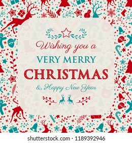 Merry Christmas - background with reindeers. Vector.