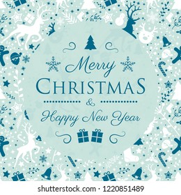 Merry Christmas - background with reindeers. Vector.
