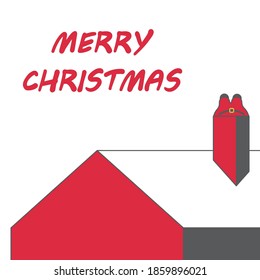 Merry Christmas background with Santa Claus stuck chimney on roof, Vector background.	