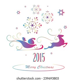 Merry Christmas background, Santa Claus in a sleigh , snowflakes,  vector illustration
