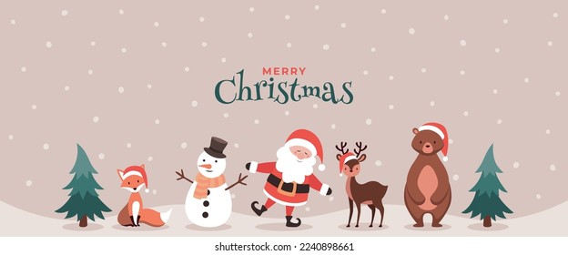 Merry Christmas Background. Santa and cute animals