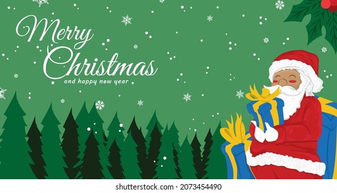 Merry Christmas background with santa holding gifts