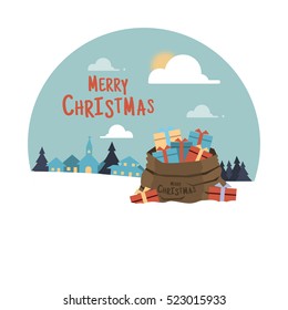 Merry Christmas background . Santa's bag of gifts