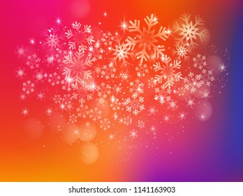 Merry Christmas Background with Snow and Lights. Vector illustration