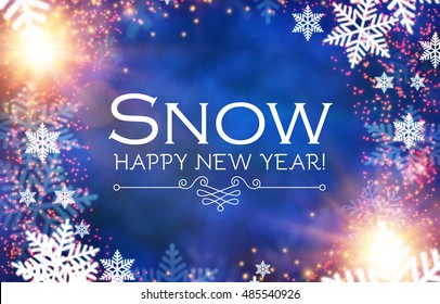 Merry Christmas Background with Snow and Lights. Vector illustration