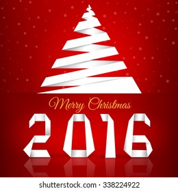 Merry Christmas. Background with snowflakes.New 2016 year greeting card made in origami style, vector illustration