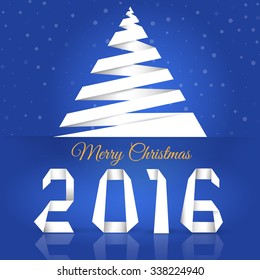 Merry Christmas. Background with snowflakes.New 2016 year greeting card made in origami style, vector illustration