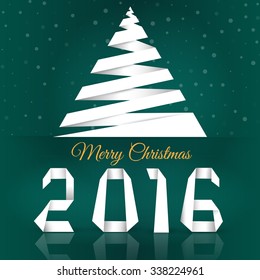 Merry Christmas. Background with snowflakes.New 2016 year greeting card made in origami style, vector illustration