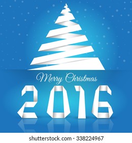 Merry Christmas. Background with snowflakes.New 2016 year greeting card made in origami style, vector illustration