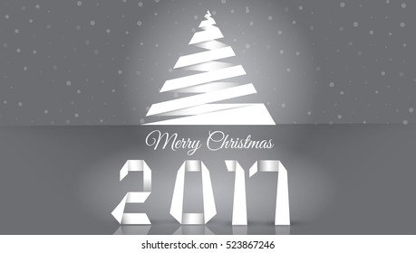 Merry Christmas. Background with snowflakes.New 2017 year greeting card made in origami style, vector illustration.