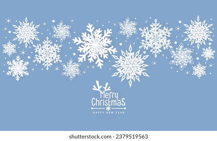 Merry Christmas background with snowflakes, banner, card. Vector illustration