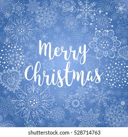 Merry Christmas background. Snowflakes Christmas pattern lettering  design . Vector illustration