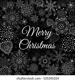 Merry Christmas background. Snowflakes Christmas pattern lettering design . Vector illustration