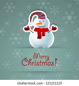 Merry christmas background with snowman. Vector illustration.