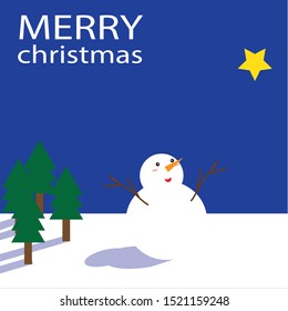 Merry Christmas background. Snowman vector, the star and the trees