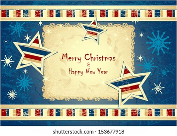 Merry Christmas Background with stars snowflakes with grunge effect dark blue colors