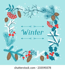 Merry Christmas background with stylized winter branches.