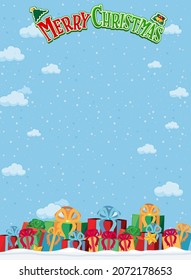 Merry Christmas background template with many gift boxes illustration
