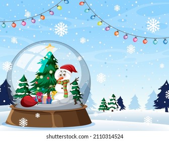 Merry Christmas background template with snowdome illustration