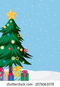 Merry Christmas background template with Christmas tree illustration