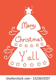 Merry Christmas background with tree and decorative text. Vector red greeting card