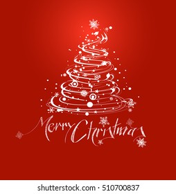 Merry Christmas! Christmas Background - Christmas Tree with red background design elements for holiday cards, for decorations wallpaper 