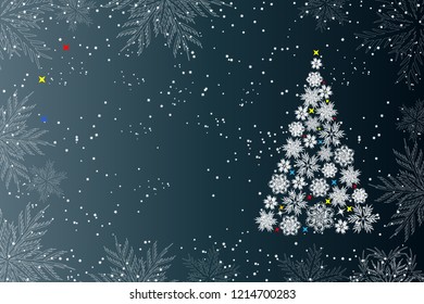 Merry Christmas . Christmas background with Christmas tree and snowflakes. Vector illustration