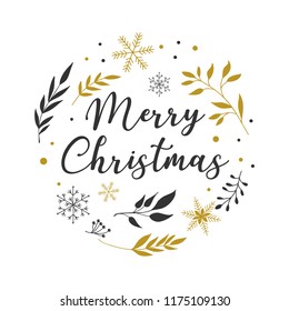 Merry Christmas Background with Typography, Lettering. Minimalistic simple greeting card