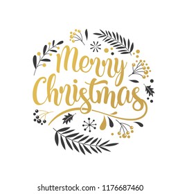 Merry Christmas Background with Typography, Lettering. Greeting card, banner and poster