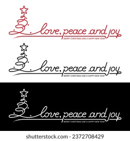 Merry Christmas Background with Typography, Lettering. Greeting card - Peace, Love and Joy