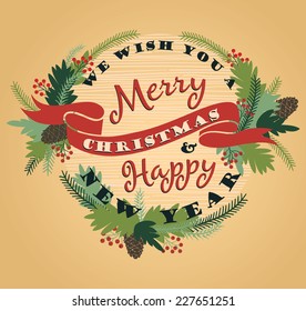 Merry Christmas background with Typography. Vector illustration. Design elements for posters, flyers, graphics module.