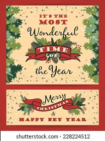 Merry Christmas background with Typography. Vector illustration. Design elements for posters, flyers, graphics module.