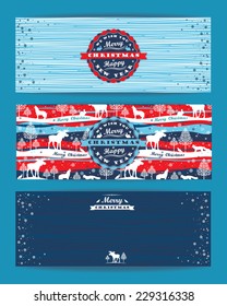 Merry Christmas background with Typography. Vector illustration. Design elements for posters, flyers, graphics module, paper. Pattern with forest, forest animals and trees.