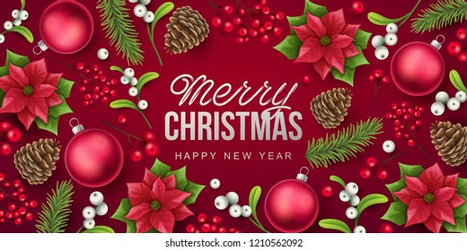 Merry Christmas background. Vector illustration with Christmas elements